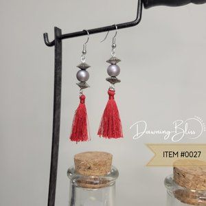 Sleek, Silver and Red Dangle Earrings- by Tineka Dawn